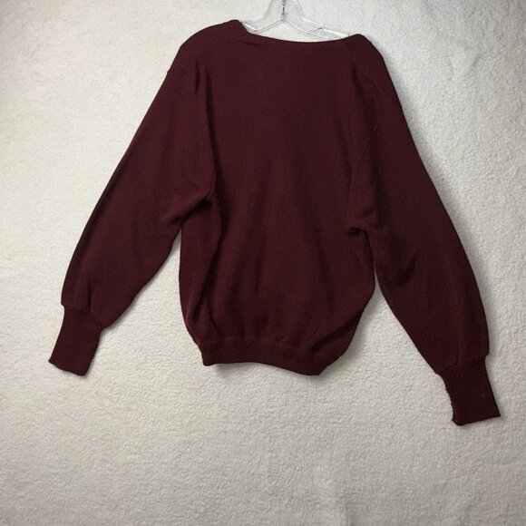 Vtg 90's Izod Cardigan Sweater Burgundy Red Large USA Made Crest Grandpa Acrylic - Picture 6 of 8